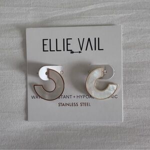 NWT Ellie Vail Waterproof 18k Gold Plated C Hoop Mother of Pearl Earrings